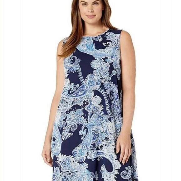 Plus 20W Sleeveless Paisley  Trapeze Dress - Picture 1 of 4